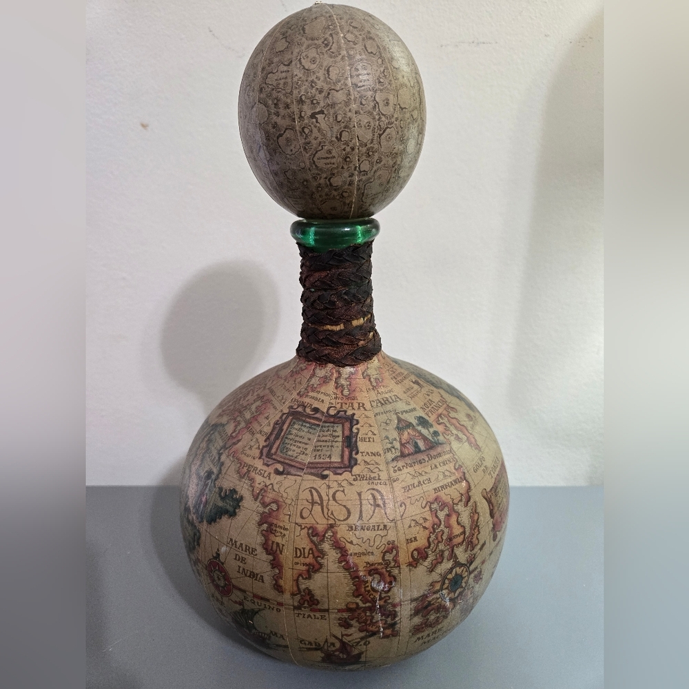 Vintage Globe Art Decor with Brown and Green Accents